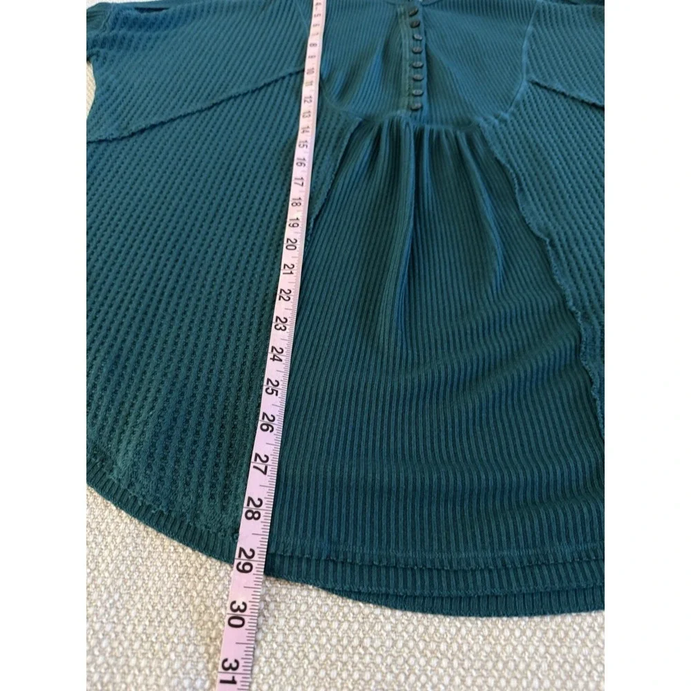 Free People White Mixed‎ Knit Henley Thermal Long Sleeve Top Aqua Size S